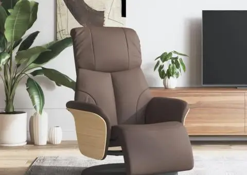 Fotoliu rabatabil cu suport de picioare, maro, piele ecologică - 1/5