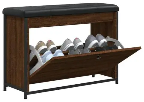 Bancă pantofi cu sertar rabatabil, stejar maro, 82x32x56 cm - 4/5