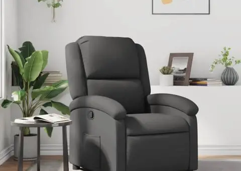 Fotoliu rabatabil, gri, piele naturală - 1/5