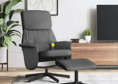 Fotoliu de masaj rabatabil cu taburet, gri închis, textil - 1/5