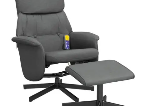 Fotoliu de masaj rabatabil cu taburet, gri închis, textil - 3/5