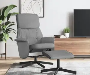 vidaXL Scaun de relaxare cu taburet, gri deschis, textil