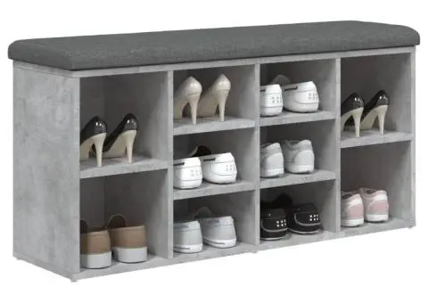 Bancă de pantofi, gri beton, 102x32x50 cm, lemn prelucrat - 4/5
