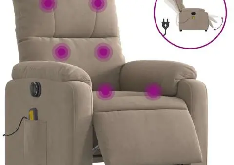 Fotoliu de masaj rabatabil electric, gri taupe, microfibră - 2/5