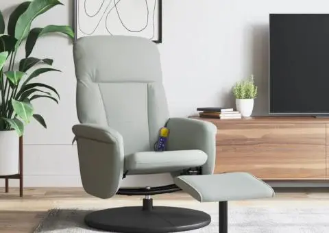 Fotoliu de masaj rabatabil cu taburet, gri deschis, catifea - 1/5