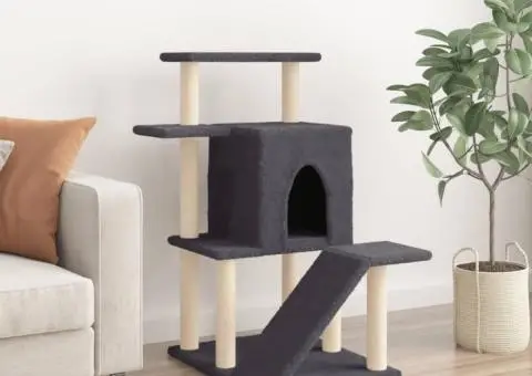 Ansamblu de pisici, stâlpi din funie sisal, gri închis, 97 cm - 3/5