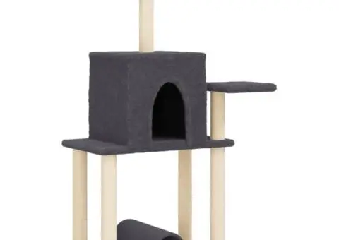 Ansamblu pisici cu stâlpi din funie sisal, gri închis, 122 cm - 2/5