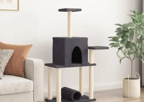 Ansamblu pisici cu stâlpi din funie sisal, gri închis, 122 cm - 3/5