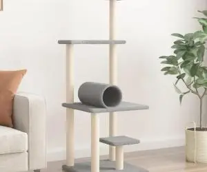 vidaXL Ansamblu pisici, stâlpi din funie sisal, gri deschis, 136 cm