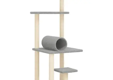 Ansamblu pisici, stâlpi din funie sisal, gri deschis, 136 cm - 2/5