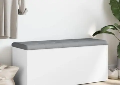 Bancă de depozitare, alb , 102x42x45 cm, lemn prelucrat - 3/5