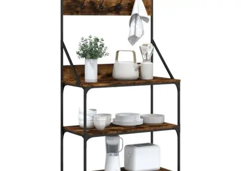 Raft brutărie cu cârlige și 4 niveluri, stejar fumuriu - 4/5