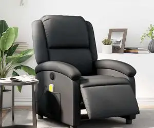 vidaXL Fotoliu de masaj rabatabil electric, negru, piele naturală