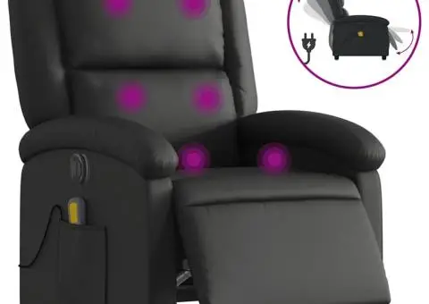 Fotoliu de masaj rabatabil electric, negru, piele naturală - 2/5