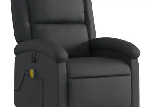 Fotoliu de masaj rabatabil electric, negru, piele naturală - 4/5