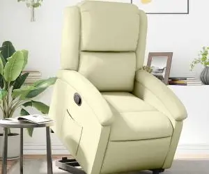 vidaXL Fotoliu rabatabil cu ridicare, crem, piele naturală