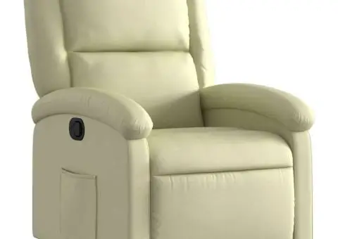 Fotoliu rabatabil cu ridicare, crem, piele naturală - 4/5