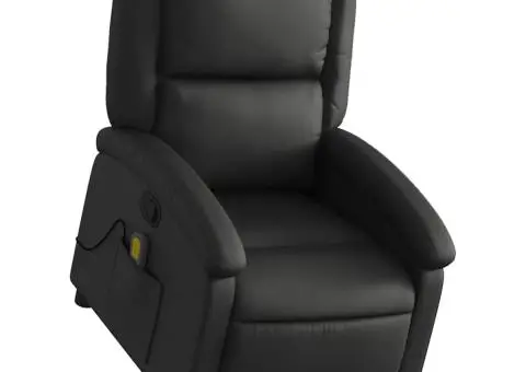 Fotoliu rabatabil cu ridicare, negru, piele naturală - 3/5