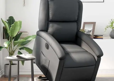 Fotoliu rabatabil electric cu ridicare, negru, piele naturală - 1/5