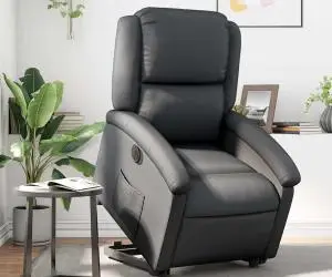 vidaXL Fotoliu rabatabil electric cu ridicare, negru, piele naturală