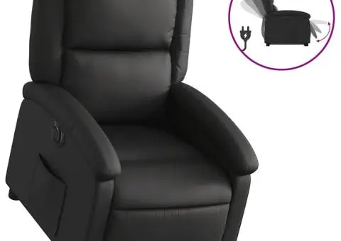 Fotoliu rabatabil electric cu ridicare, negru, piele naturală - 2/5