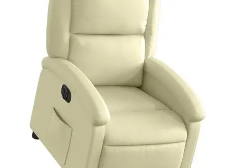 Fotoliu rabatabil electric cu ridicare, crem, piele naturală - 3/5