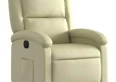 Fotoliu rabatabil electric cu ridicare, crem, piele naturală - 4/5