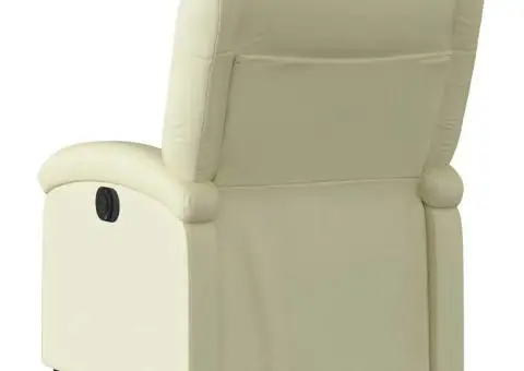 Fotoliu rabatabil electric cu ridicare, crem, piele naturală - 5/5