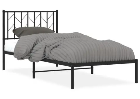 Cadru de pat metalic cu tăblie, negru, 90x190 cm - 2/5