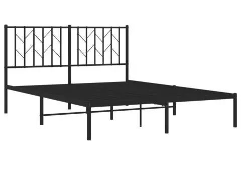 Cadru de pat metalic cu tăblie, negru, 135x190 cm - 4/5