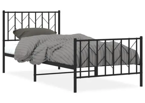 Cadru pat metalic cu tăblii de cap/picioare, negru, 90x200 cm - 2/5