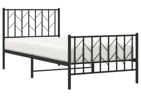 Cadru pat metalic cu tăblii de cap/picioare, negru, 90x200 cm - 3/5