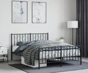 vidaXL Cadru pat metalic cu tăblie de cap/picioare, negru, 140x190 cm