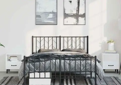 Cadru pat metalic cu tăblie de cap/picioare, negru, 150x200 cm - 3/5