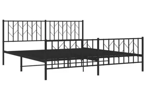 Cadru pat metalic cu tăblii de cap/picioare, negru, 183x213 cm - 4/5