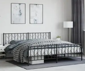 vidaXL Cadru pat metalic cu tăblii de cap/picioare, negru, 200x200 cm