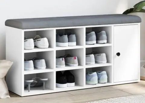 Bancă de pantofi, alb, 102x32x50 cm, lemn prelucrat - 1/5