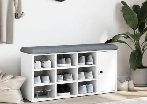 Bancă de pantofi, alb, 102x32x50 cm, lemn prelucrat - 3/5