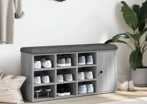 Bancă de pantofi, gri sonoma, 102x32x50 cm, lemn prelucrat - 3/5