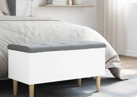 Bancă de depozitare, alb, 82x42x46 cm, lemn prelucrat - 3/5