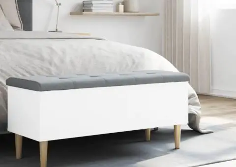 Bancă de depozitare, alb , 102x42x46 cm, lemn prelucrat - 3/5