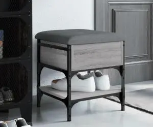 vidaXL Bancă de pantofi, gri sonoma, 42x42x45 cm, lemn prelucrat