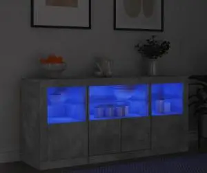 vidaXL Servantă cu lumini LED, gri beton, 142,5x37x67 cm