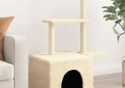 Ansamblu de pisici cu stâlpi din funie de sisal, crem, 110 cm - 1/5