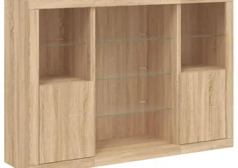 Servantă cu lumini LED, 3 buc., stejar sonoma, lemn prelucrat - 5/5