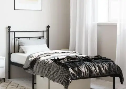 Cadru de pat metalic cu tăblie, negru, 80x200 cm - 1/5