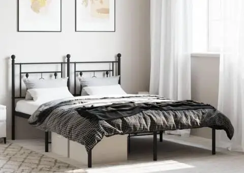 Cadru de pat metalic cu tăblie, negru, 140x190 cm - 1/5