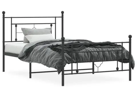 Cadru pat metalic cu tăblii de cap/picioare, negru, 107x203 cm - 3/5