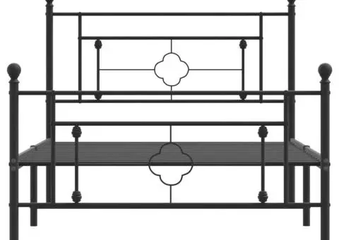 Cadru pat metalic cu tăblii de cap/picioare, negru, 107x203 cm - 5/5