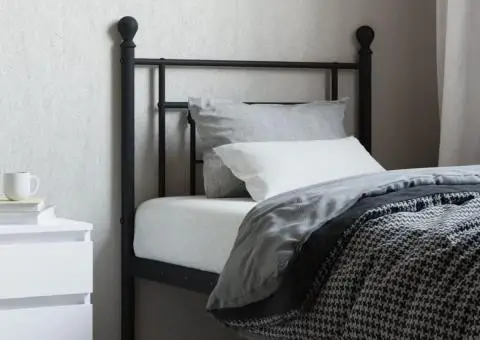 Tăblie de pat metalică, negru, 80 cm - 1/5